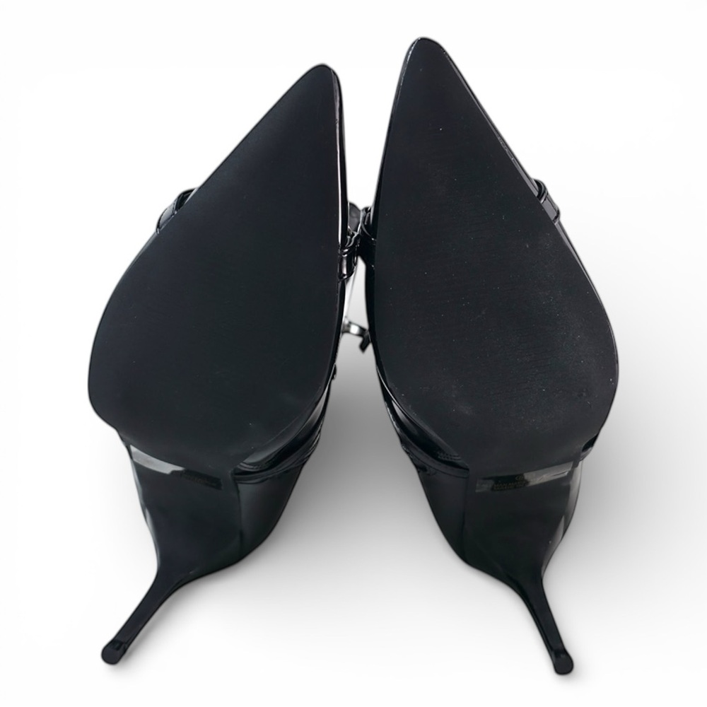Fashion Nova Black Patent Pointed Toe Stiletto Harness Booties - Size 8.5 - Picture 4 of 4